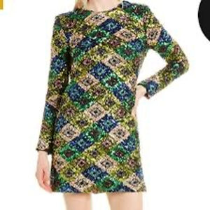 Women's Dress the Population Mini Dress L Green Blue Sequin